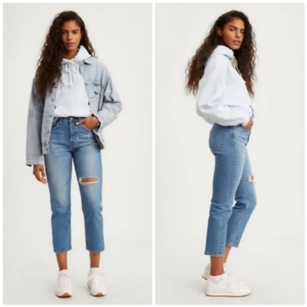 Levi's Wedgie Crop Straight Leg Jeans Distressed Jive Tone - Picture 3 of 7